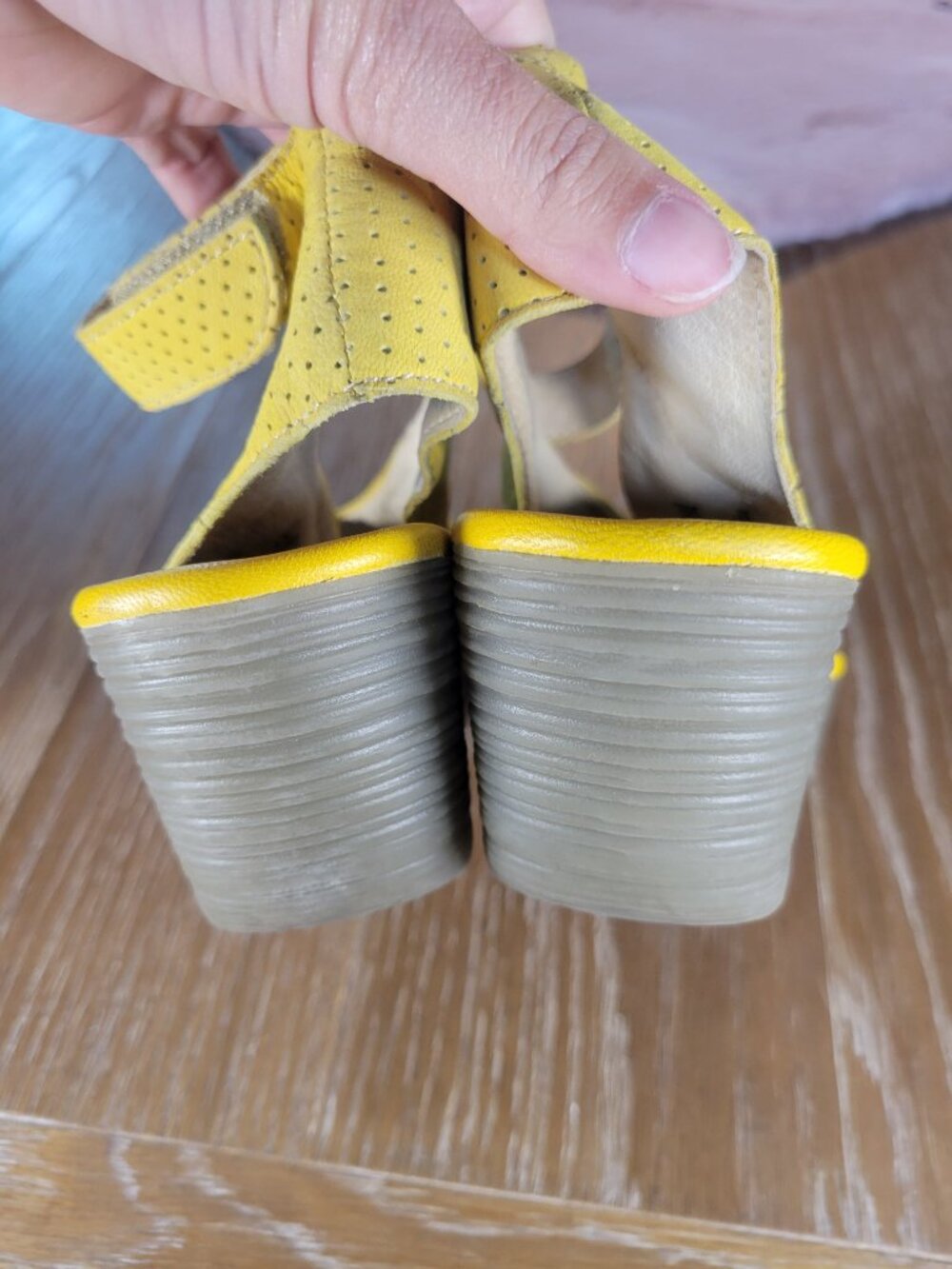 Fly London Yellow Perforated Leather Peep Toe Wedge Sandals EU 36 US 5.5-6 - Picture 8 of 14